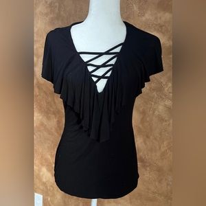 VENUS Black Ruffle top criss cross top Size Large